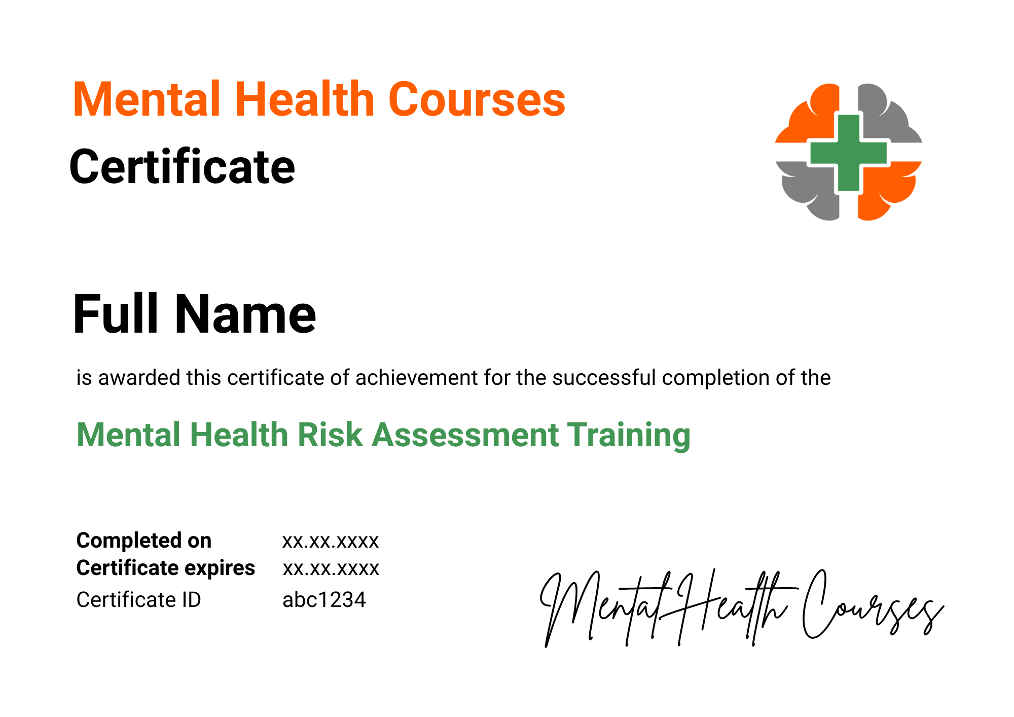 mental health risk assessment certificate